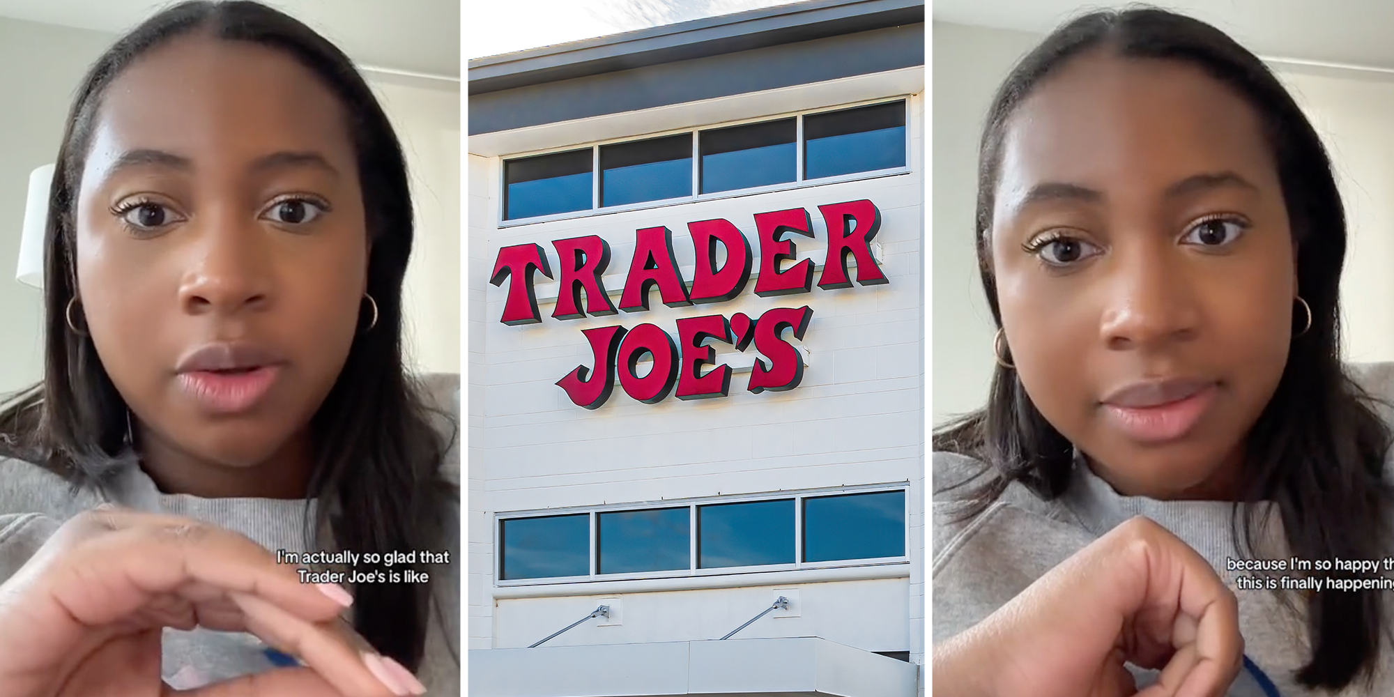 Woman talking(l+r), Trader Joe's(c)
