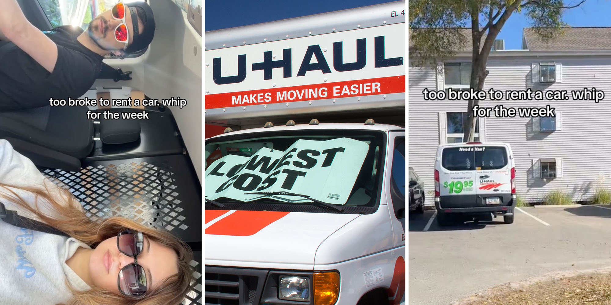 Couple(l), Front of Uhaul truck(c), Back of uhaul(r)