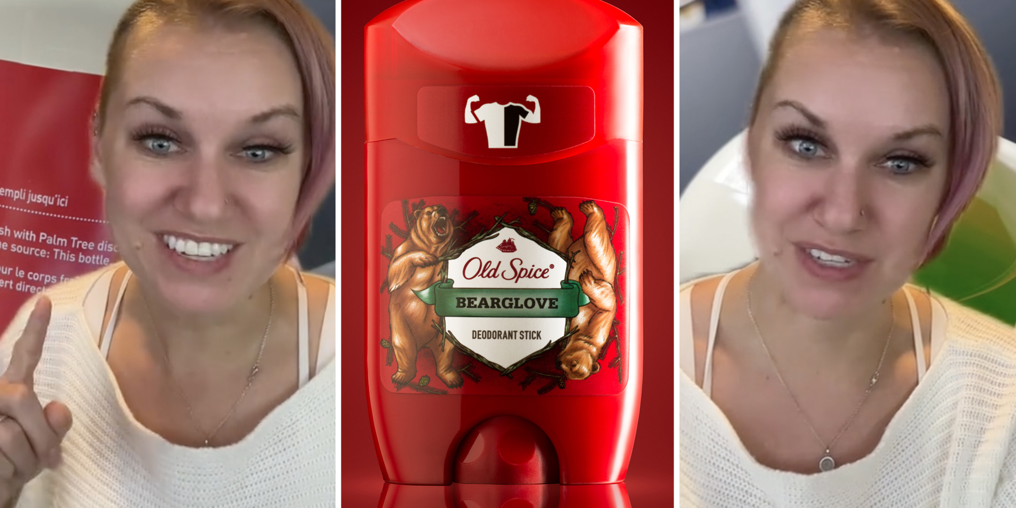 Woman talking(l+r), Old Spice stick(c)