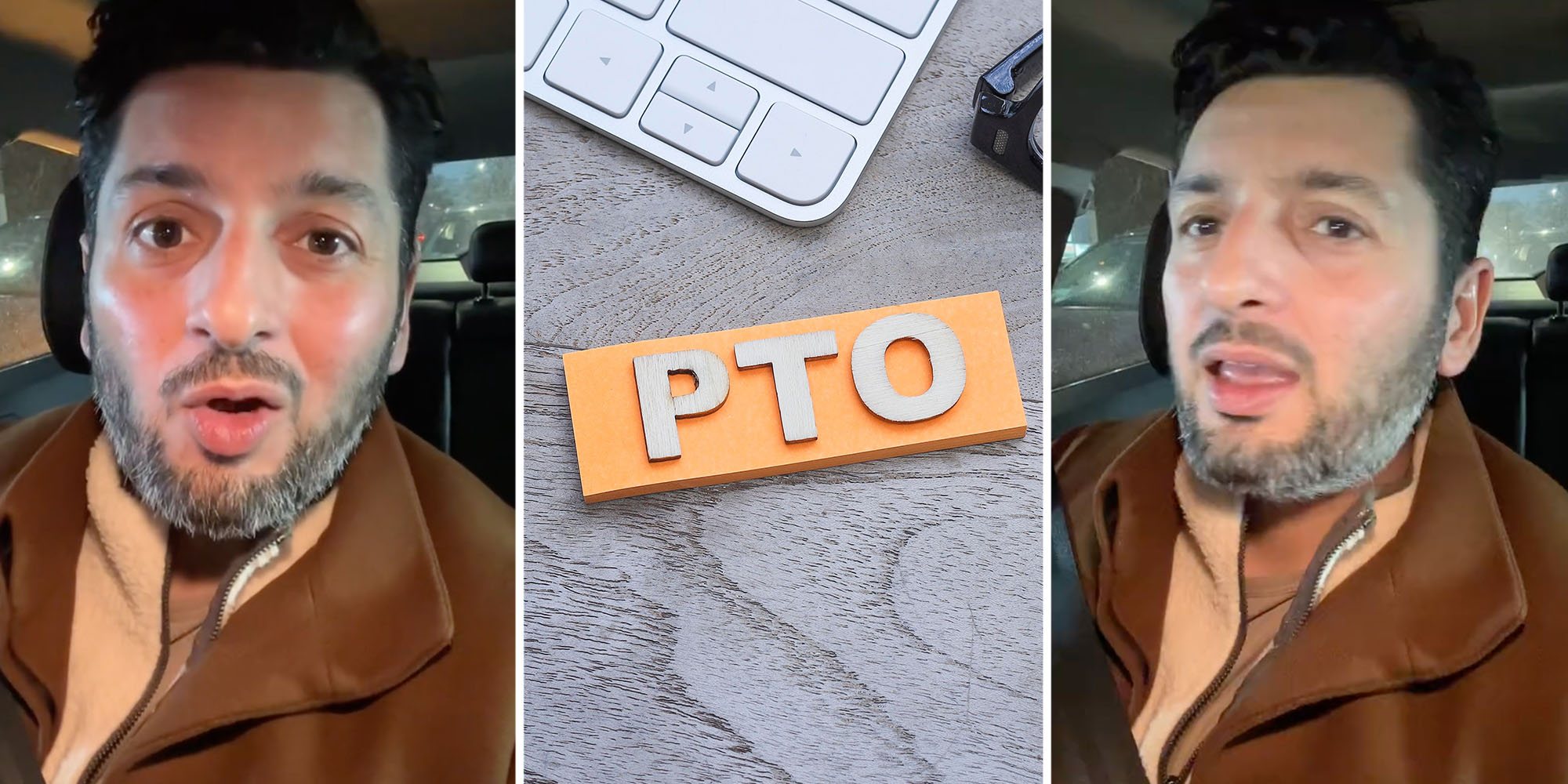 Man talking(l+r), PTO memo on deskt(c)