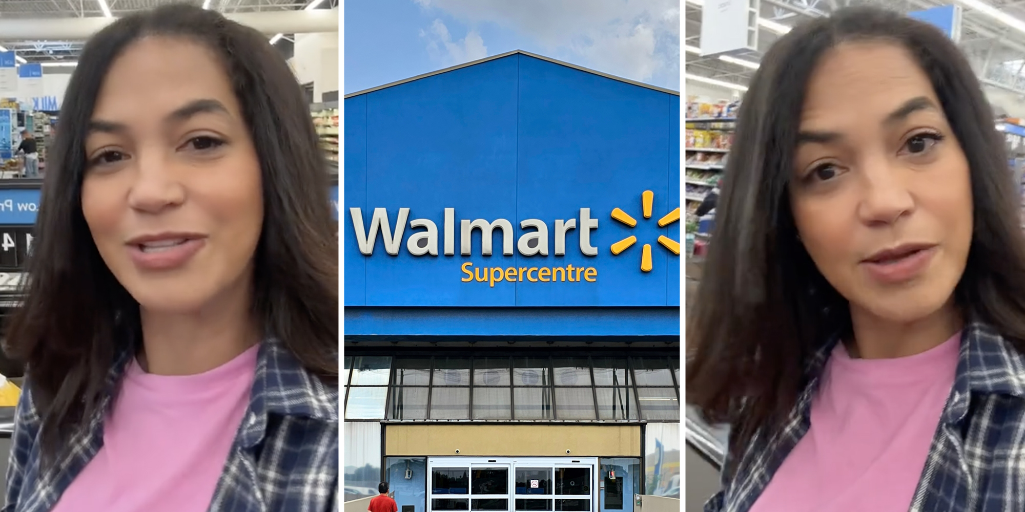 Woman talking(l+r), Walmart store(c)