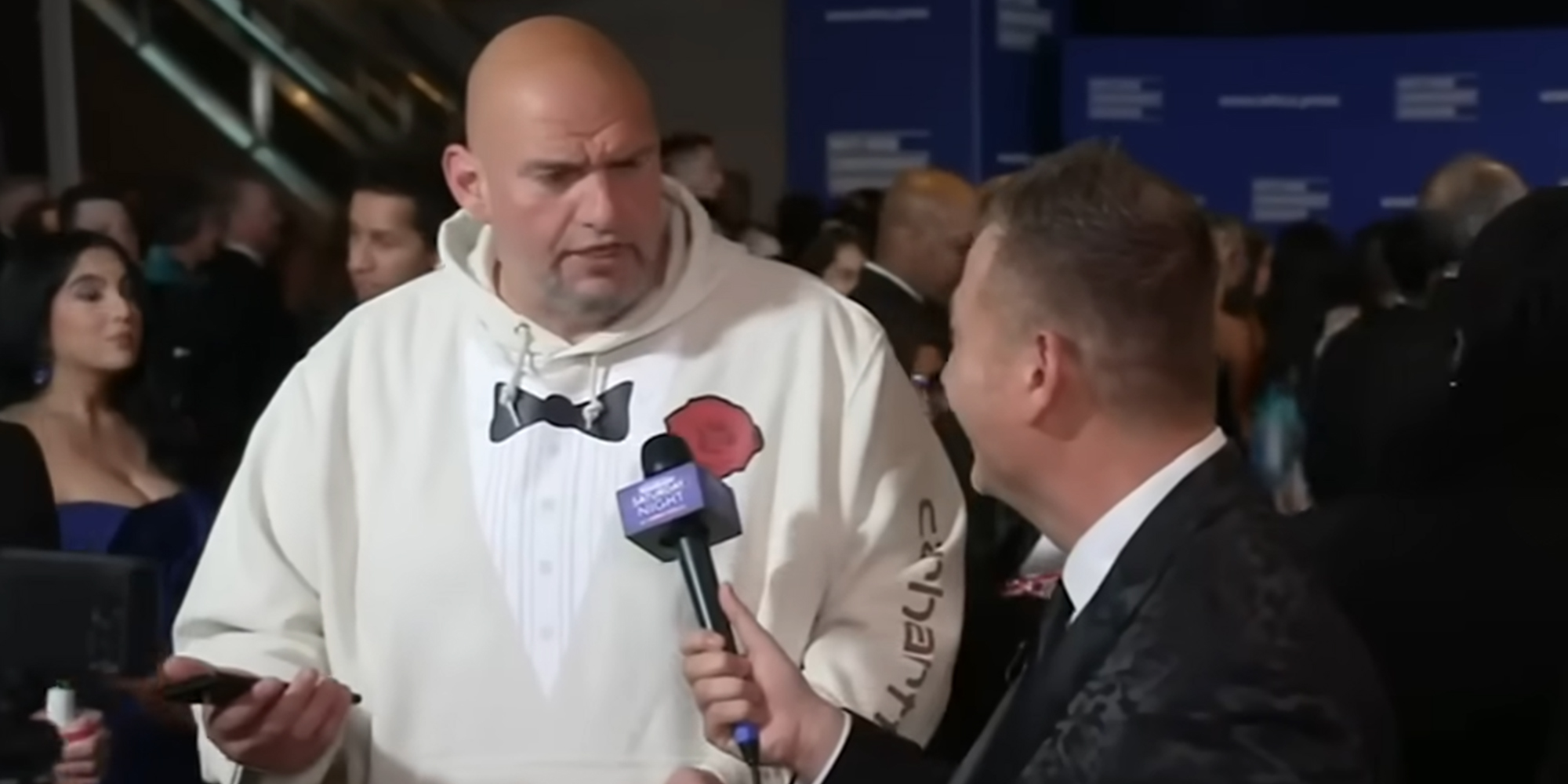 Fetterman's Carharrt tuxedo hoodie look for the WHCA dinner slammed