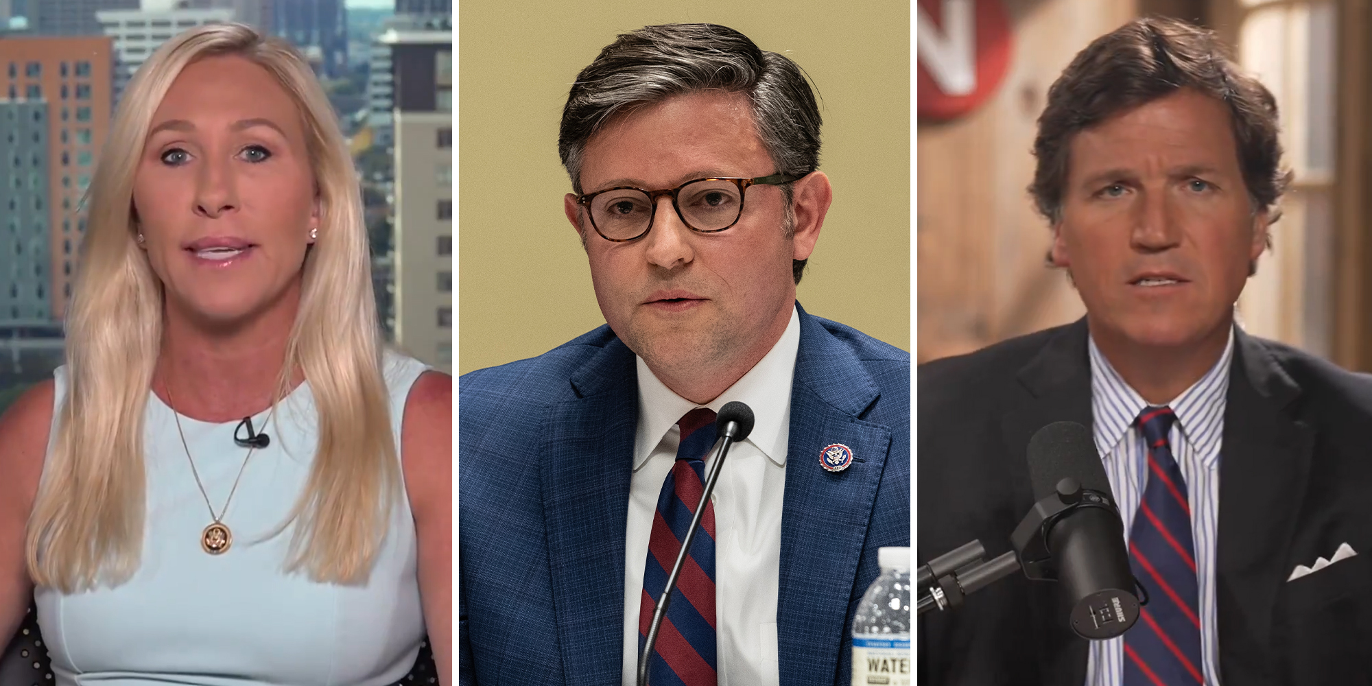 Marjorie Taylor Greene and Tucker Carlson float theory that GOP House Speaker is being blackmailed into working with Democrats