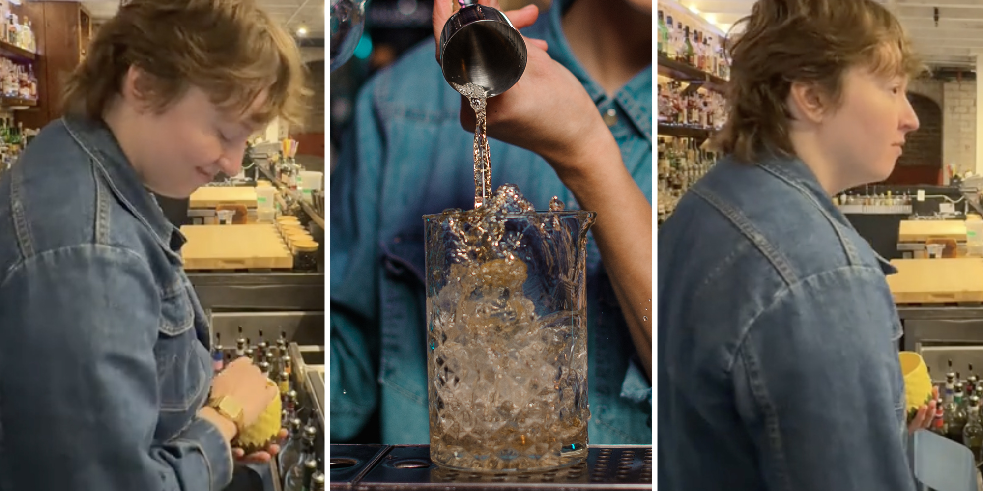 Bartender at work(l+r), Bartender pouring drink(c)