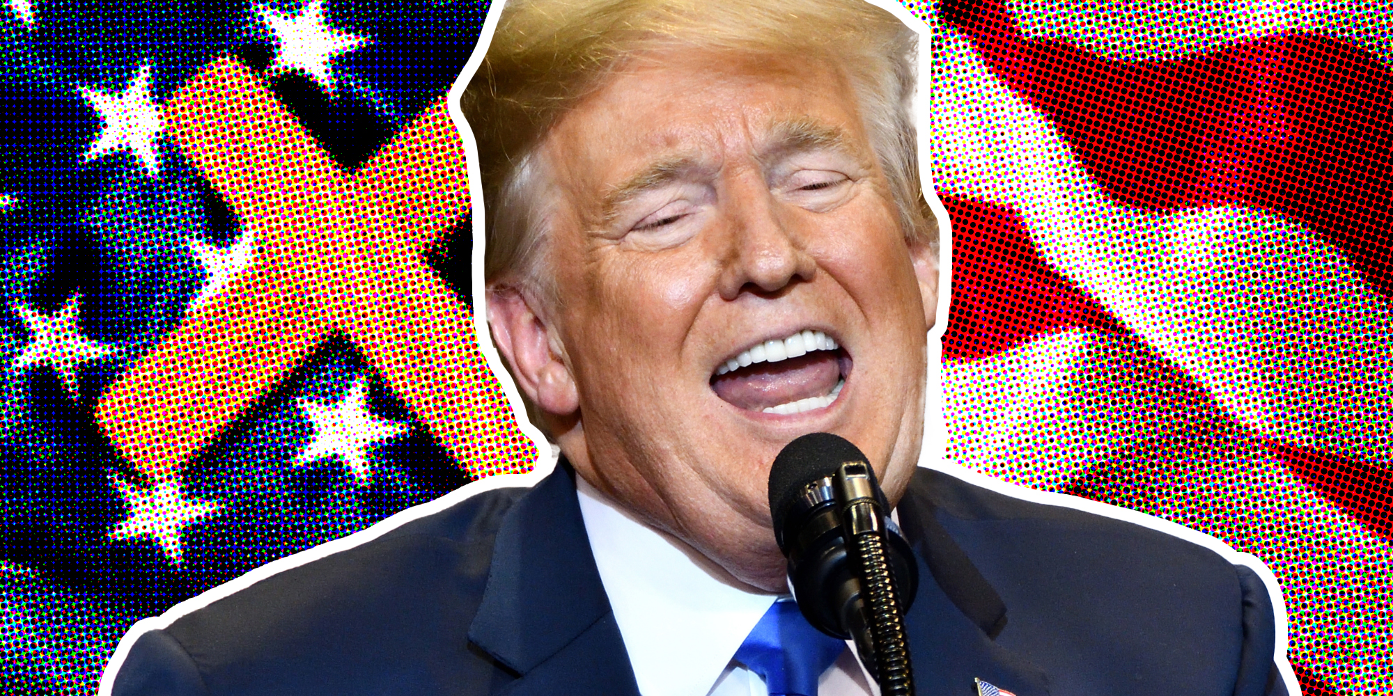 Donald Trump in front of cross and american flag