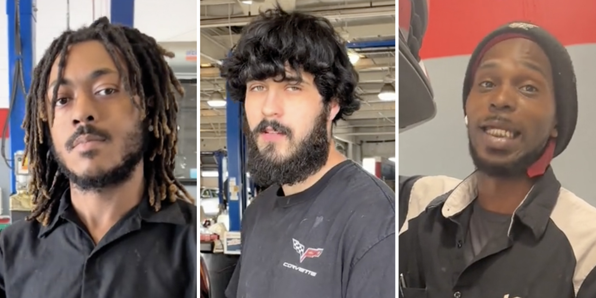 Three split of different men talking to camera