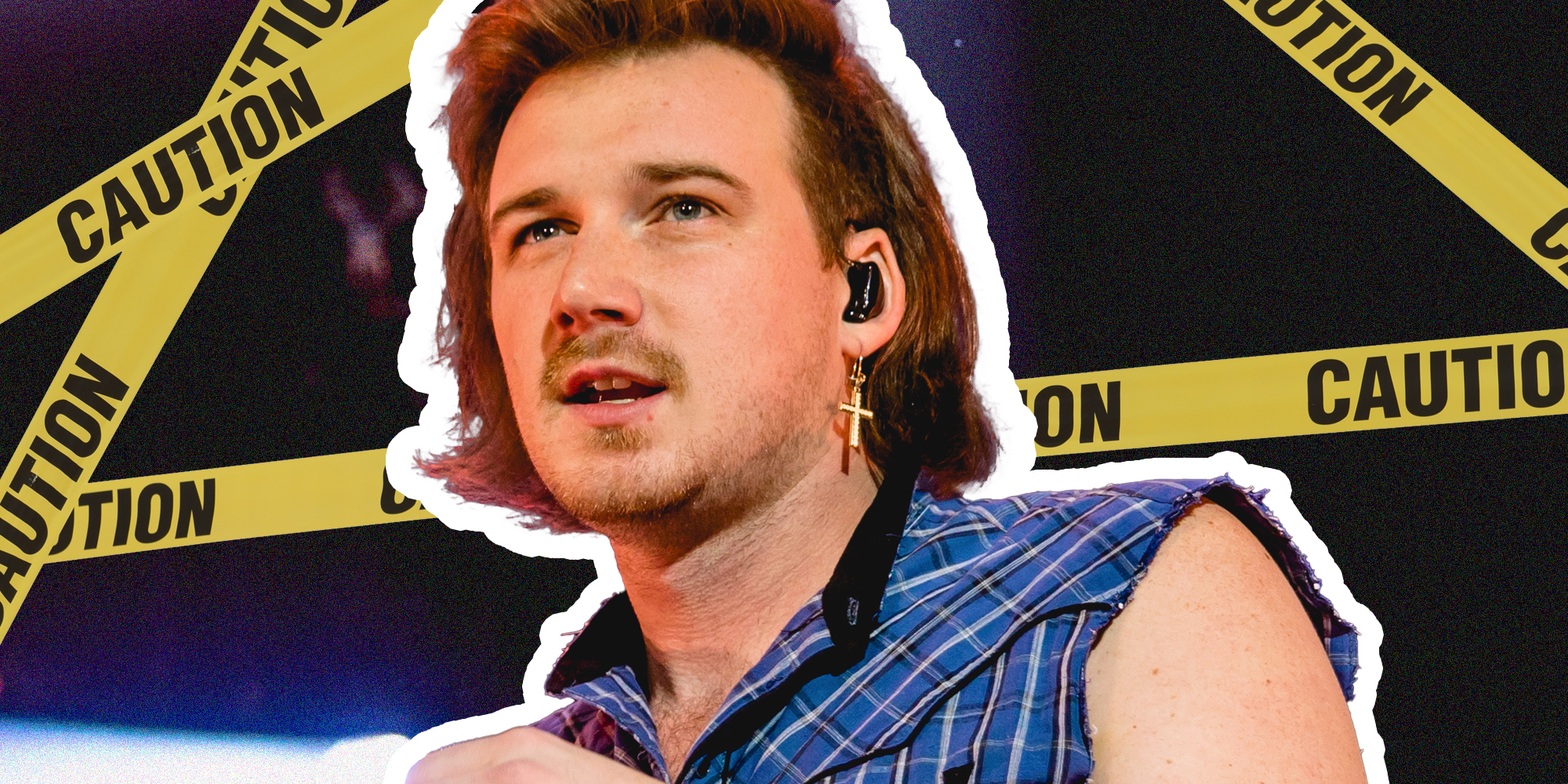 Morgan Wallen in front of police tape
