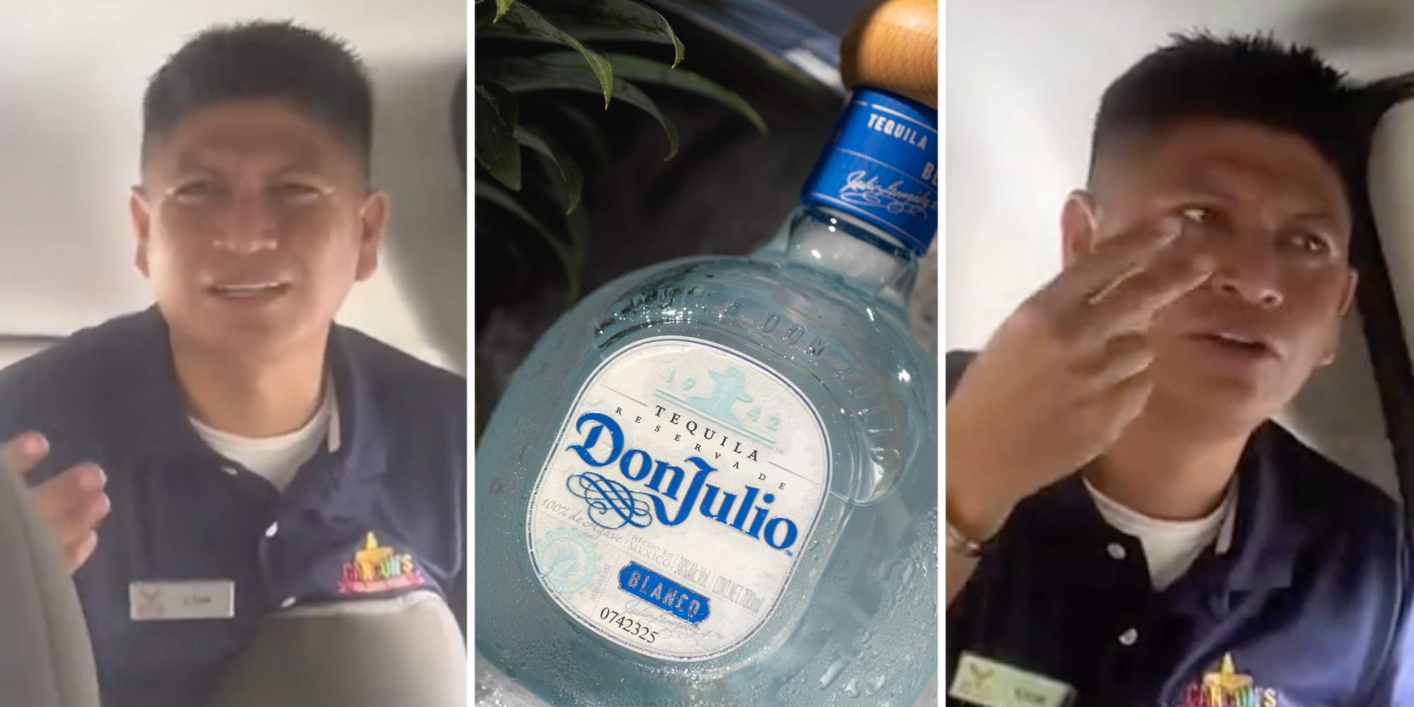 Man talking(l+r), Don Julio bottle(c)