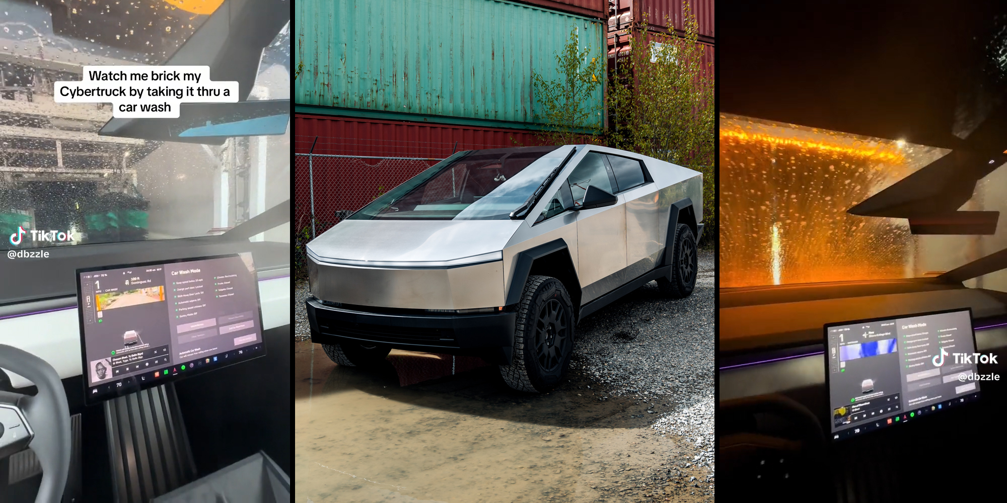 Cybertruck going through a car wash