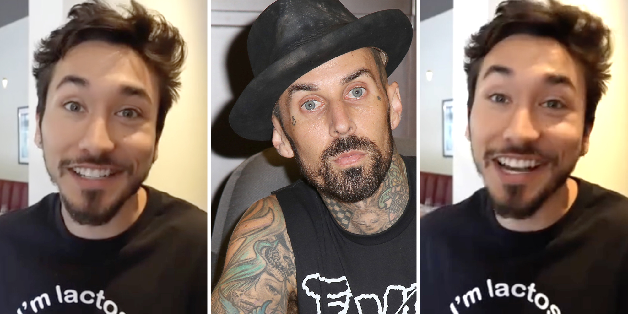 Man talking(l+r), Travis Barker(c)