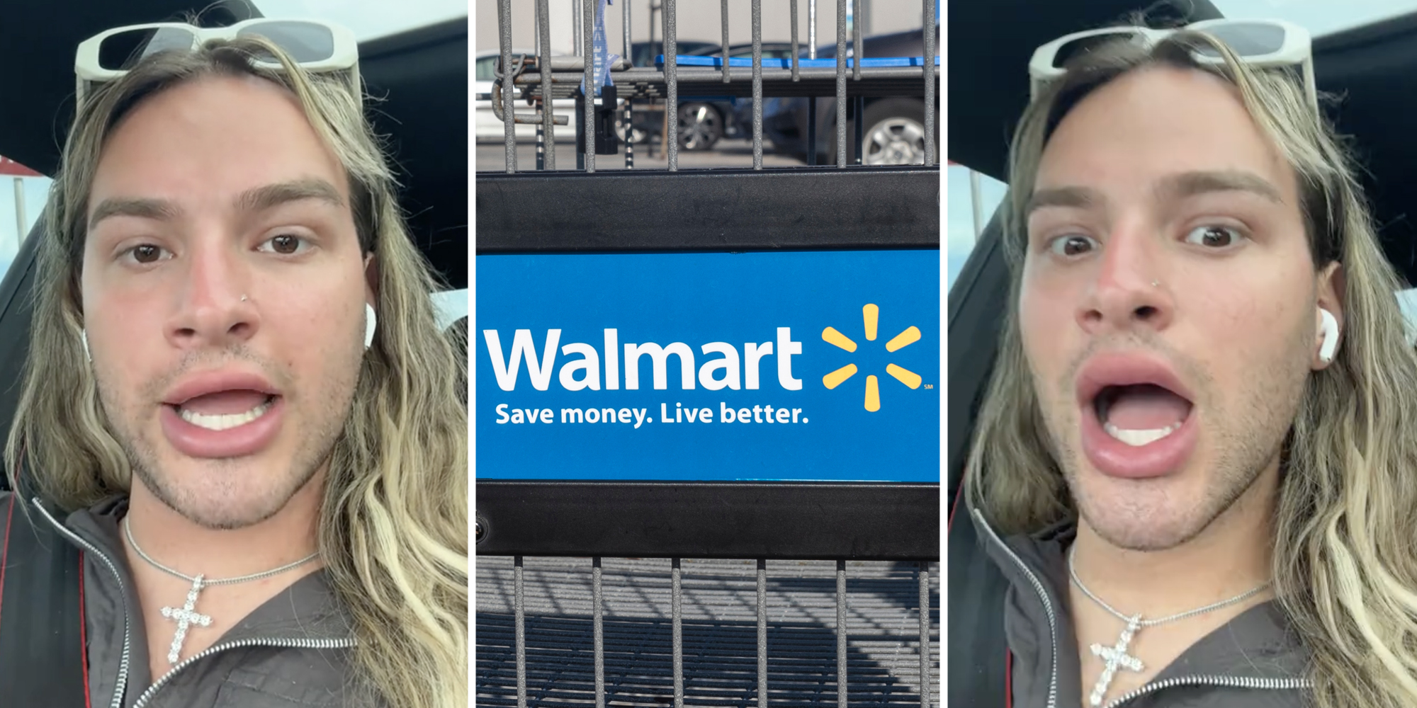 Person talking(l+r), Walmart(c)