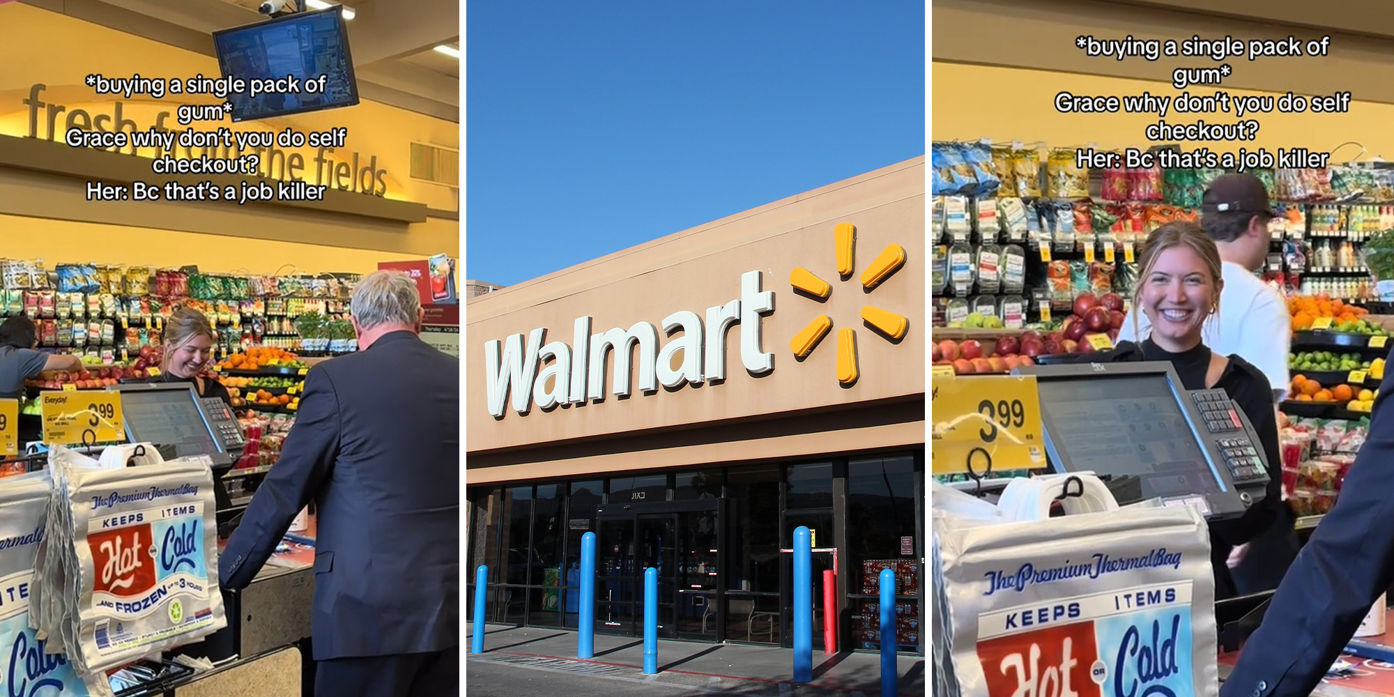 woman uses regular checkout for single pack of gum to ‘save’ jobs