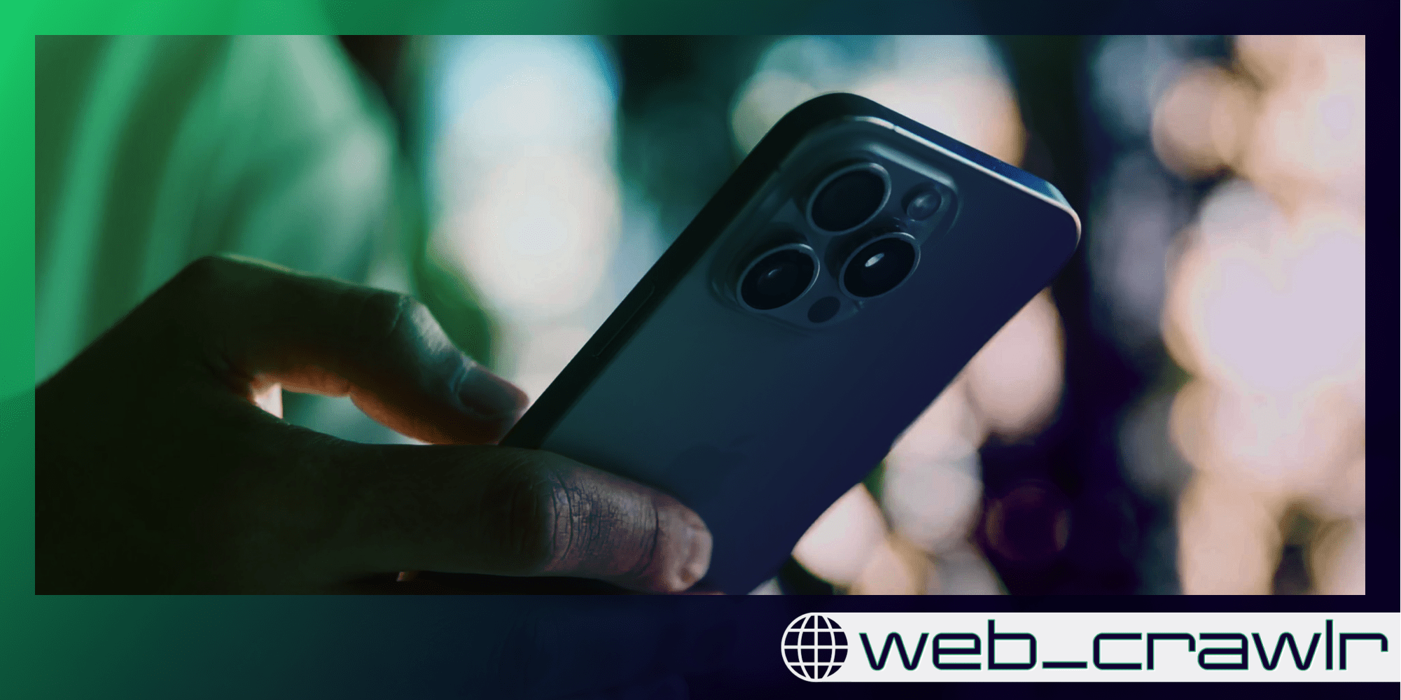 A person holding an iPhone. The Daily Dot newsletter web_crawlr logo is in the bottom right corner.