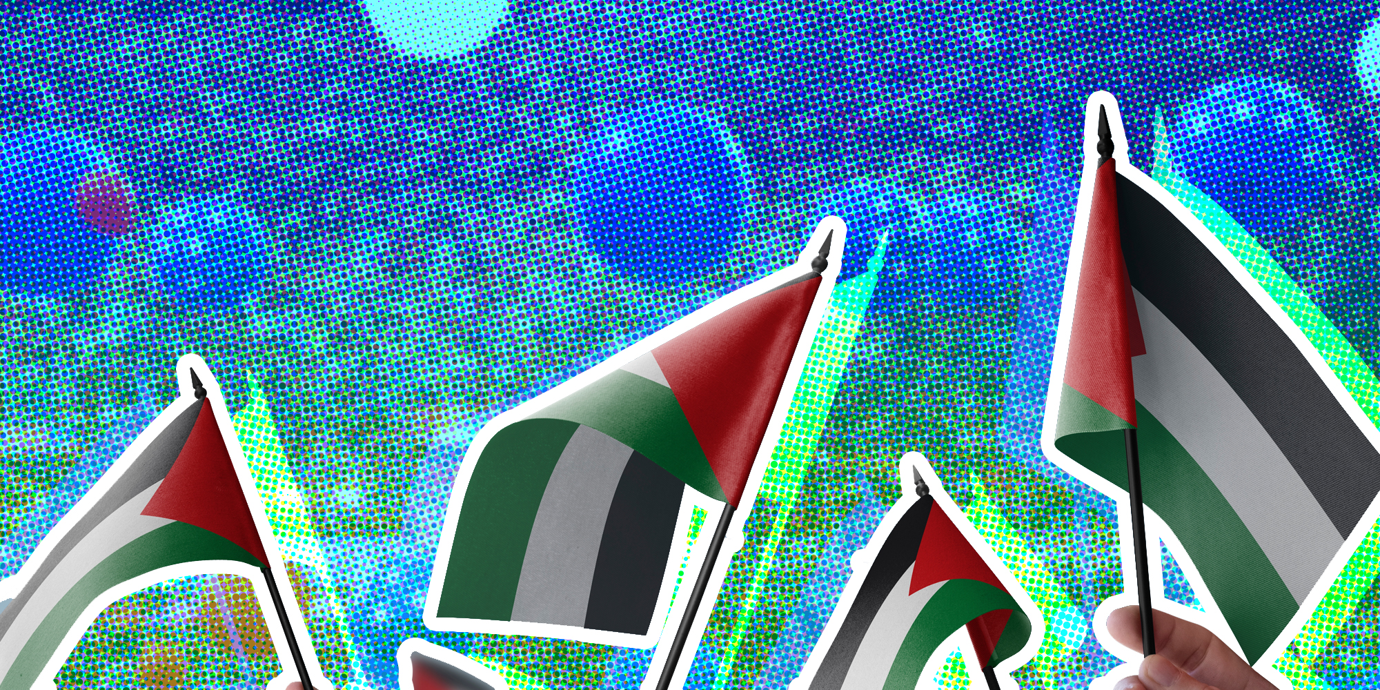 Palestinian flags over DNC graphic