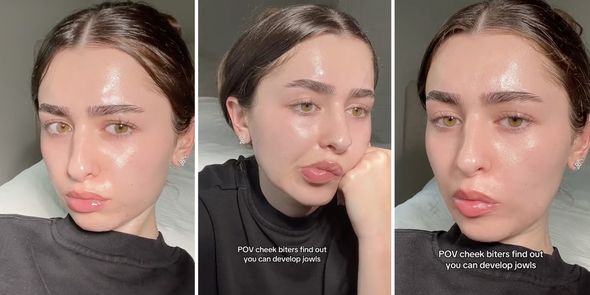 Three split of woman pouting