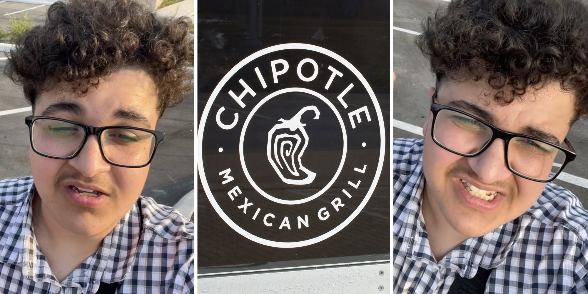 Man talking(l+r), Chipotle logo(c)
