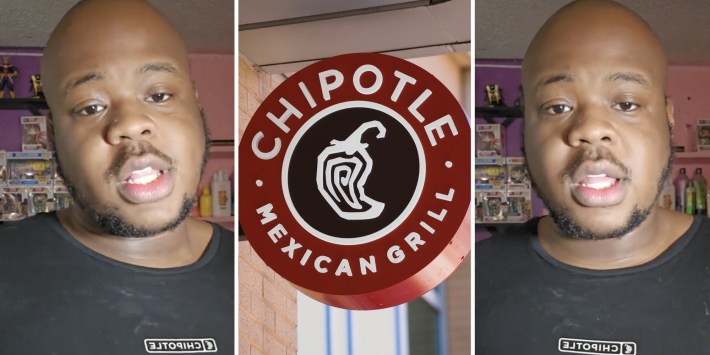 Man talking(l+r), Chipotle sign(c)