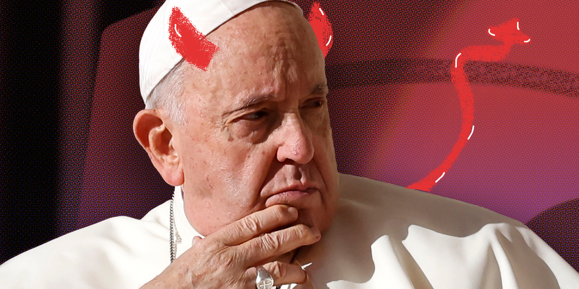 Pope with devil horns and tail