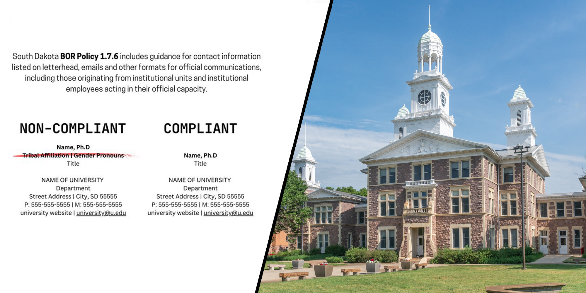 South Dakota BOR Policy email (l) University of South Dakota (r)