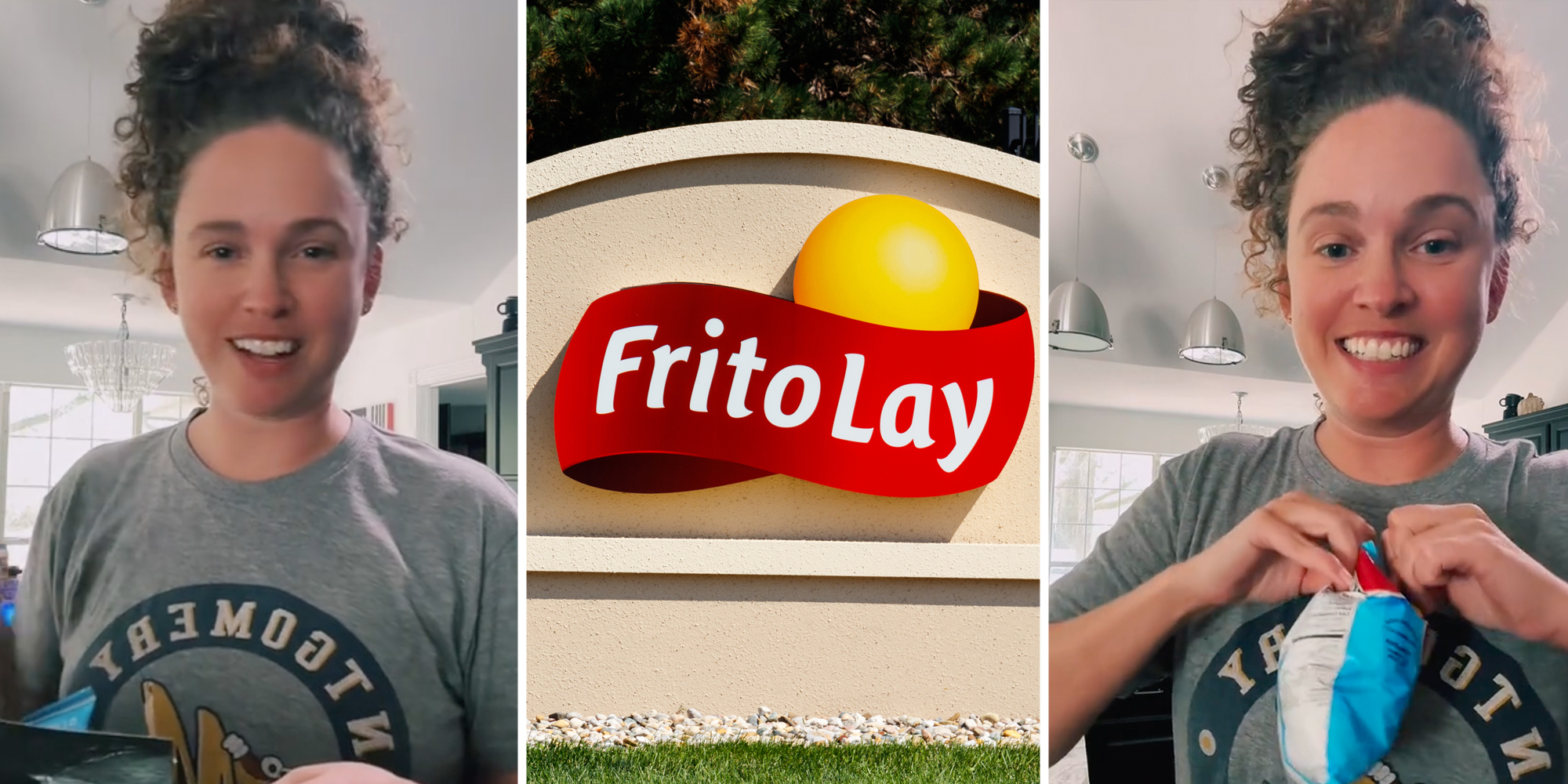 Woman talking(l+r), Frito-Lay sign(c)