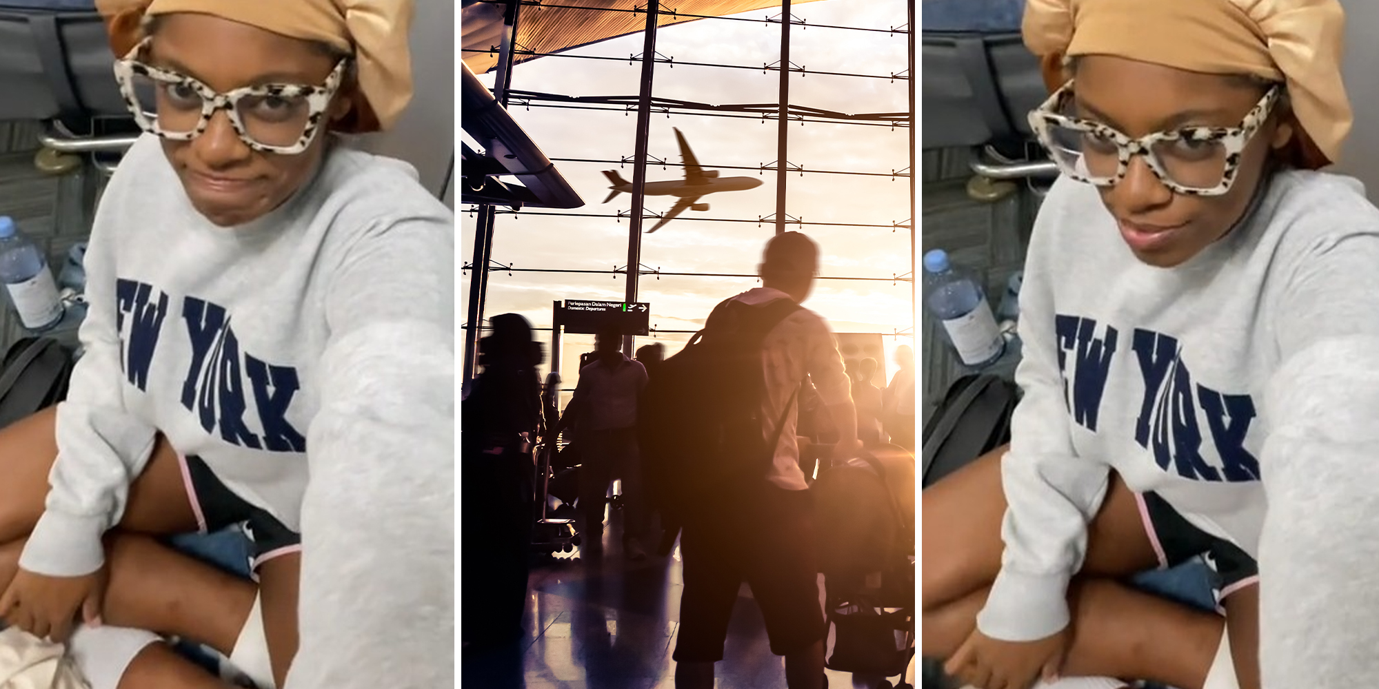 Woman sits down in airport after flight gets canceled, workers assumed she's unhoused