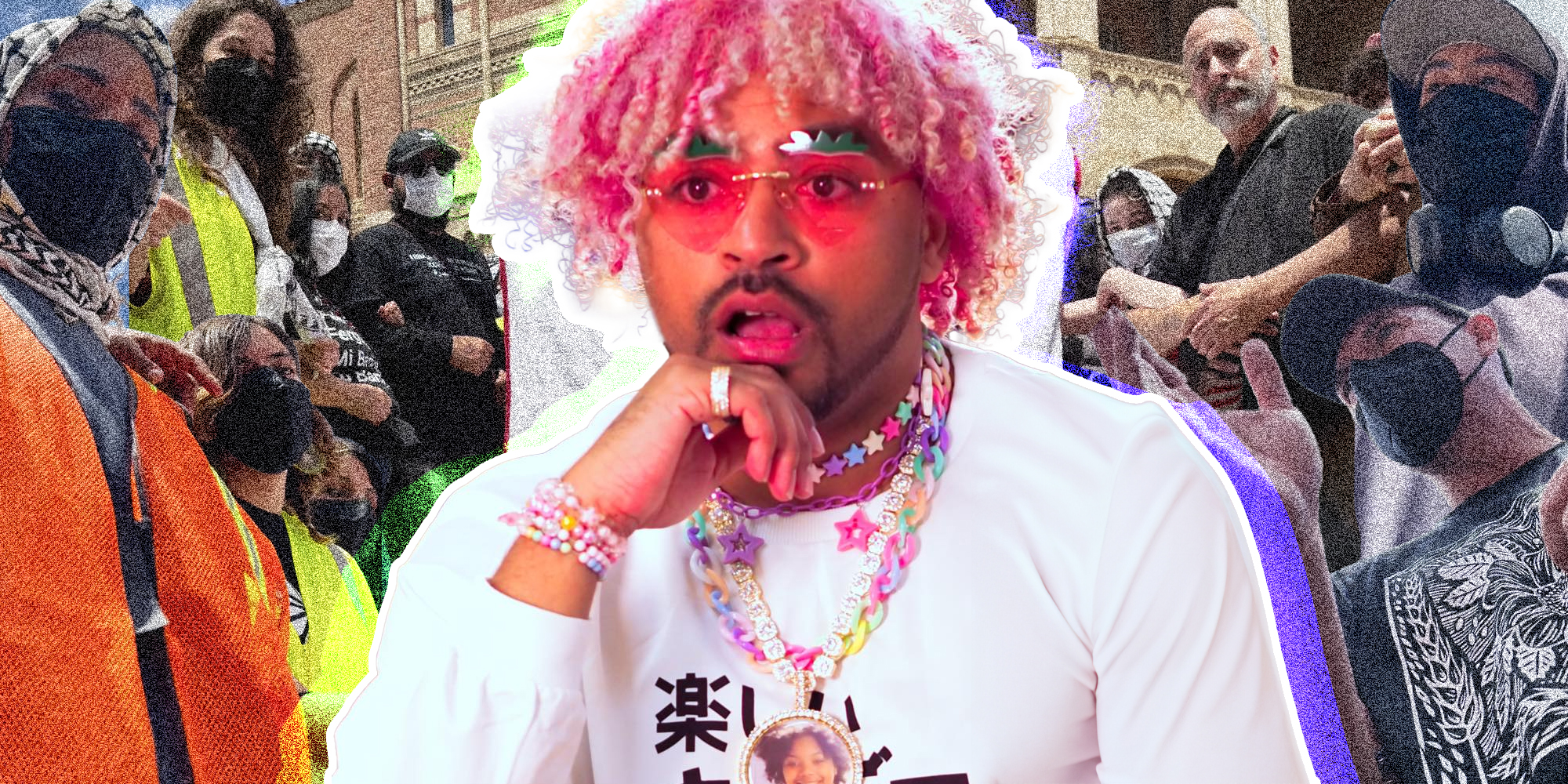 Milagro Jones surrounded by protestors