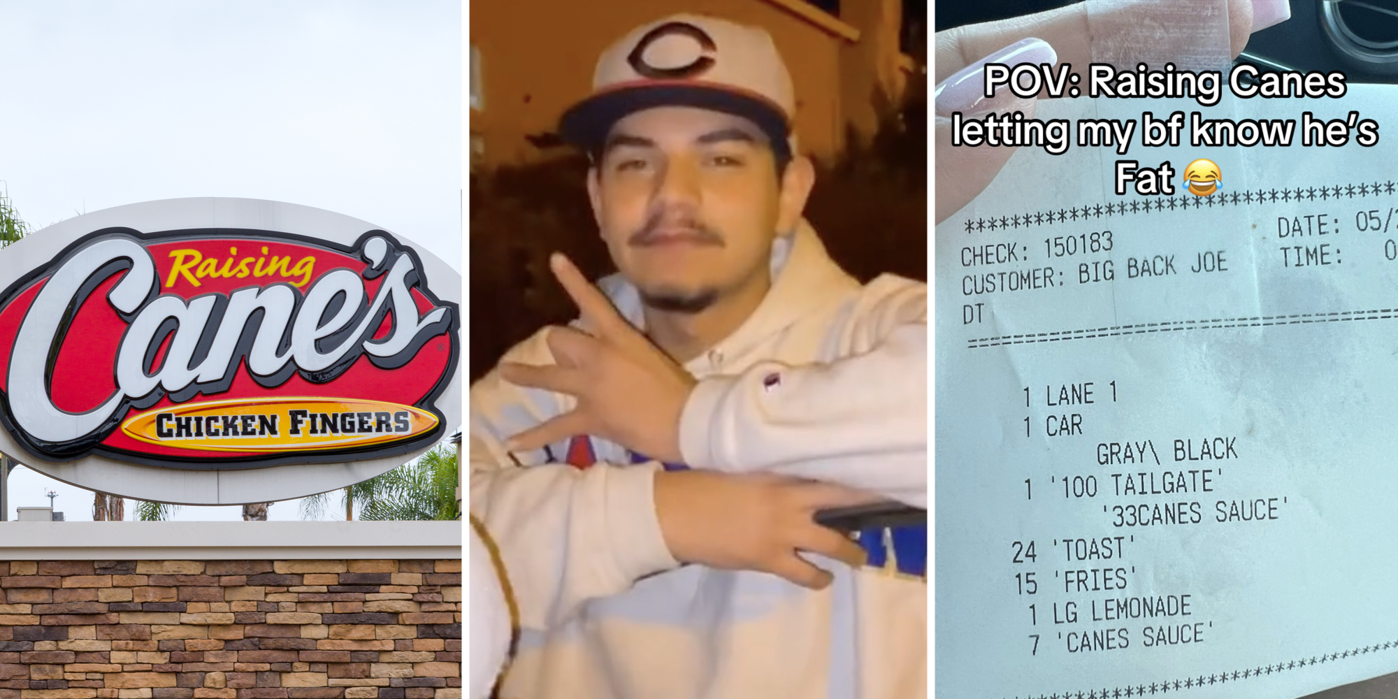 Raising Cane's(l), Man(c), Reciept(r)