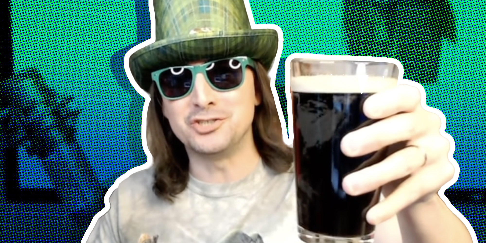 Roaring Kitty holds up beer over abstract background