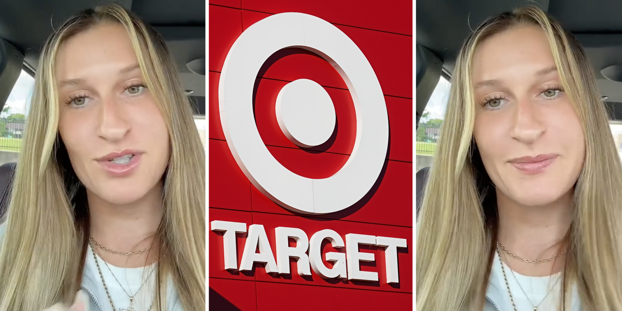 Woman talking(l+r), Target sign(c)