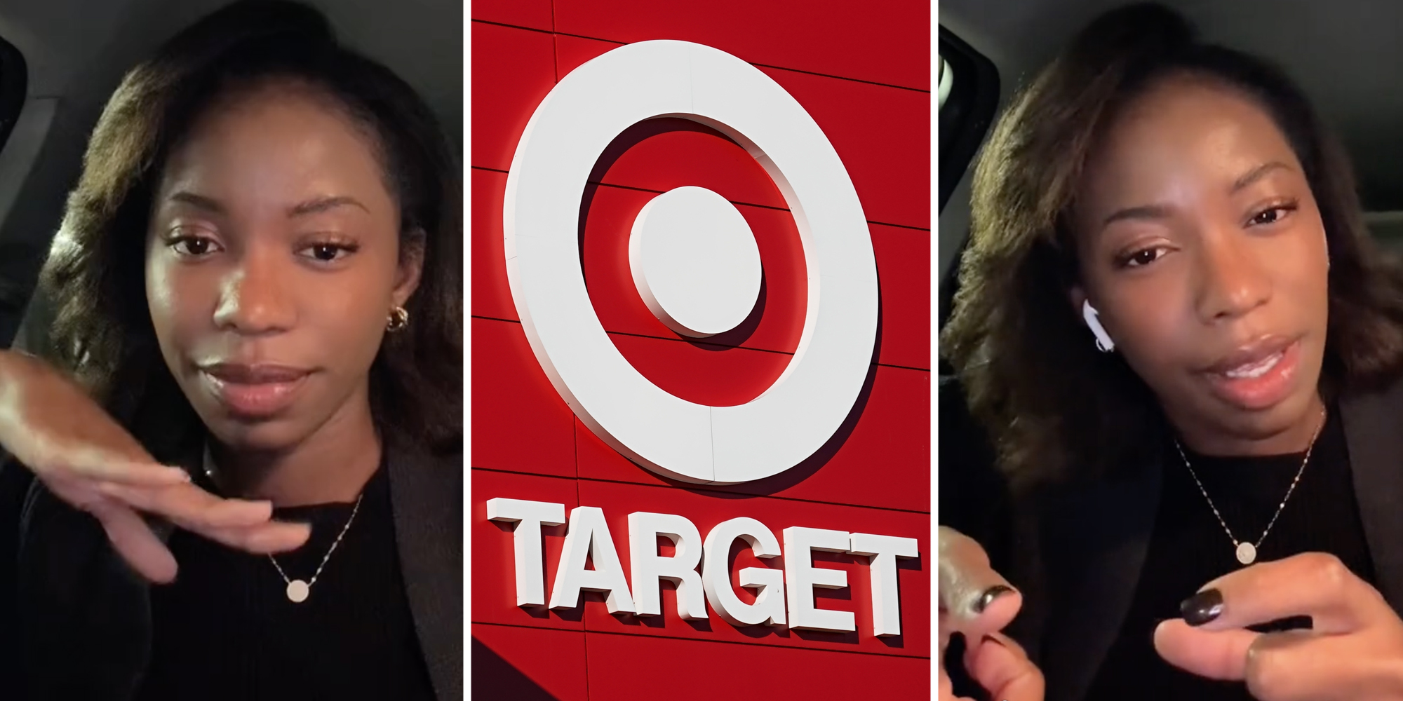Woman talking(l+r), Target logo(c)
