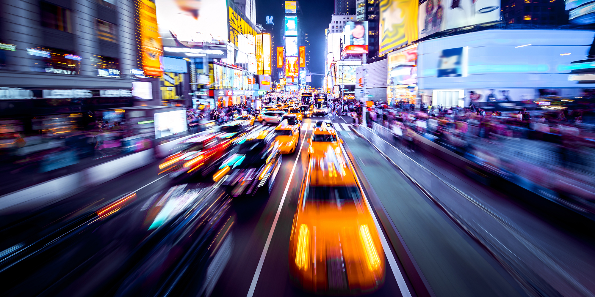 Time Square - New York in movement. Shot of cars in movement with motion blur.