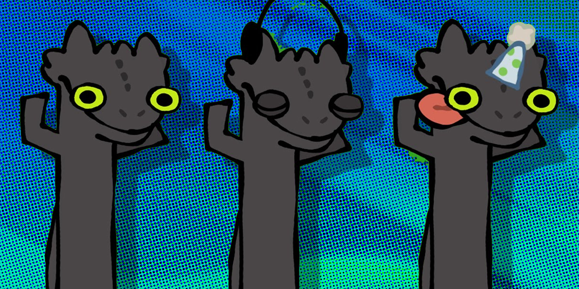 toothless dancing meme on abstract background