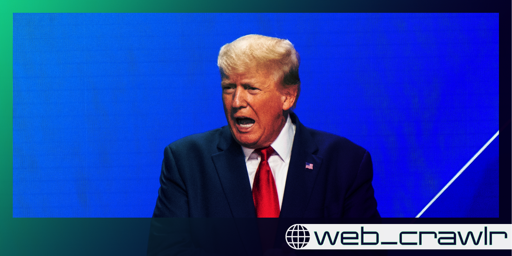 Donald Trump yelling. The Daily Dot newsletter web_crawlr logo is in the bottom right corner.