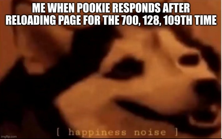 Husky with a smile with the caption "me when pookie responds after reloading page for the 700, 128, 109th time"