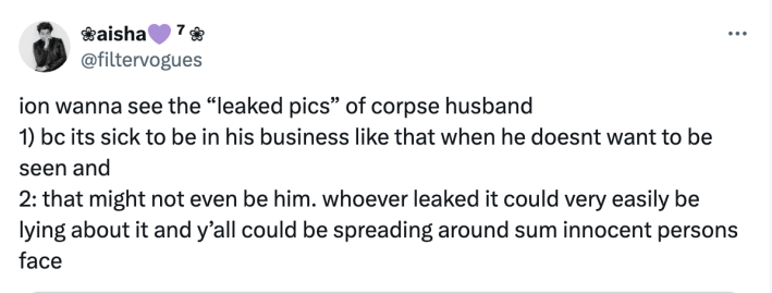 Tweet about the alleged leak of Corpse Husband's face reveal by @Filtervogues