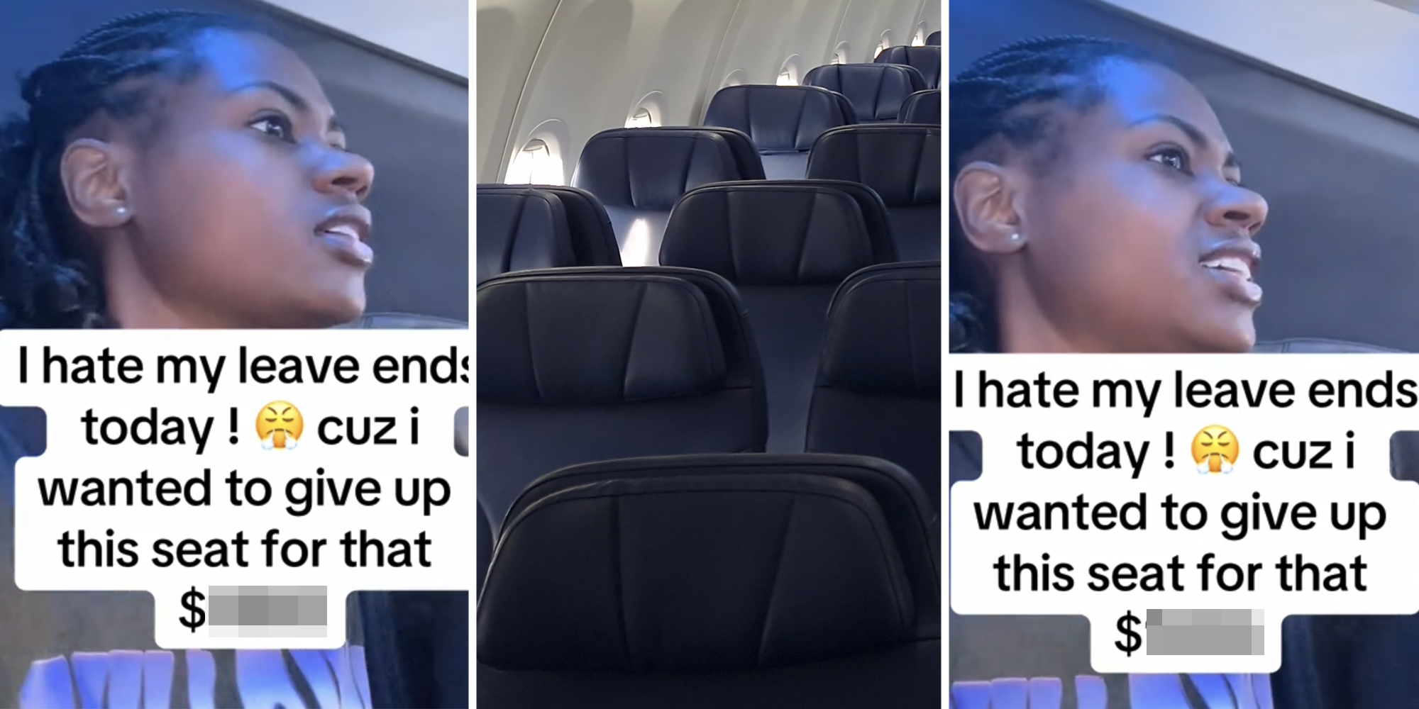 Woman talking(L+r), Airline seats(c)