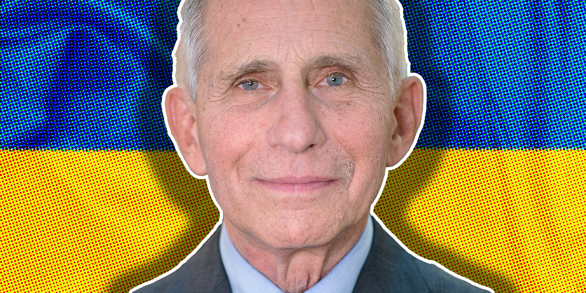 Anthony Fauci over Ukraine flag