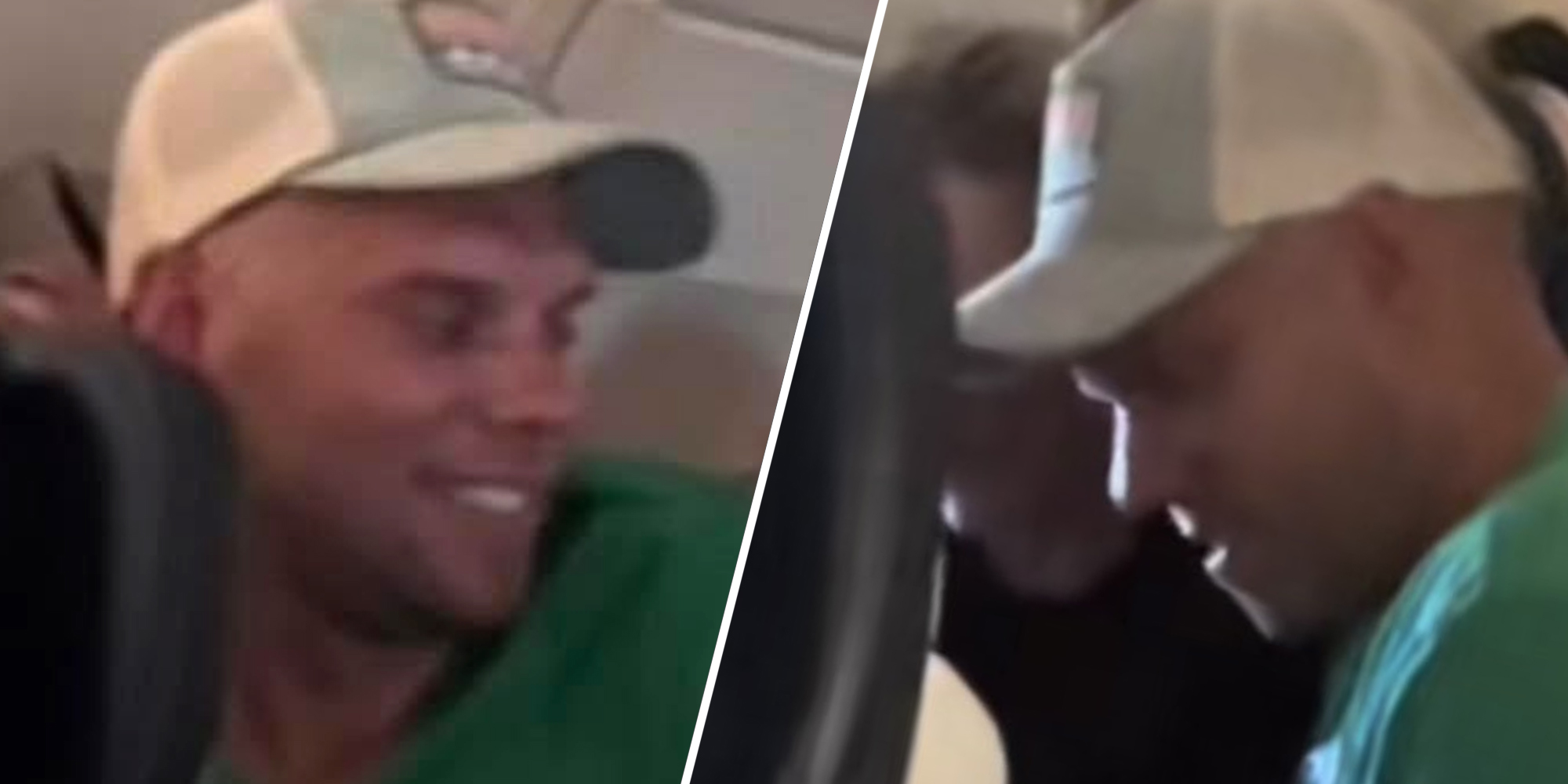 Man smiling two split