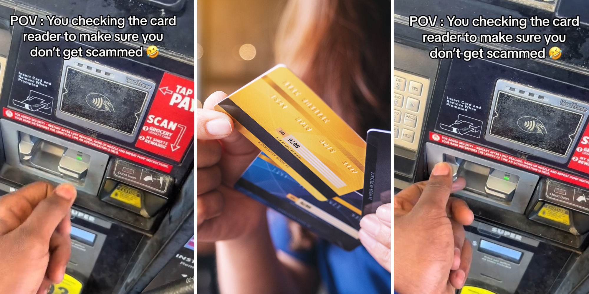 Man shows how to check for credit card skimmers at the gas pump