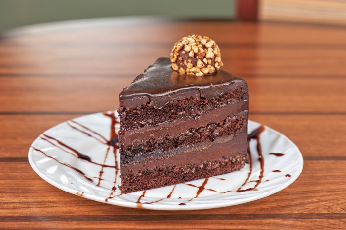 tasty piece of chocolate cake closeup