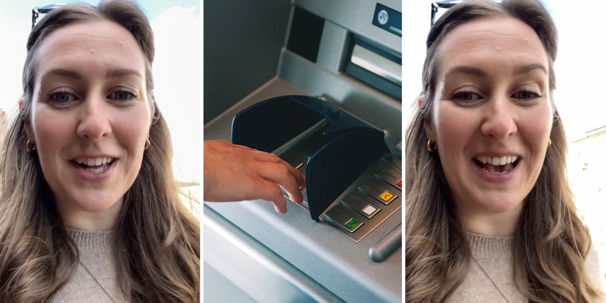 Woman talking(L+r), Hand at ATM