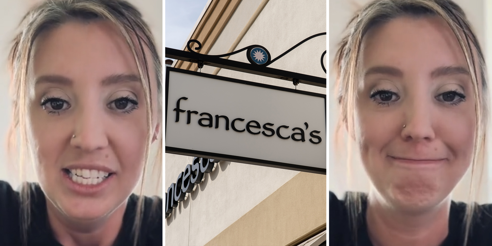 Woman talking(l+r), Francesca's sign(c)