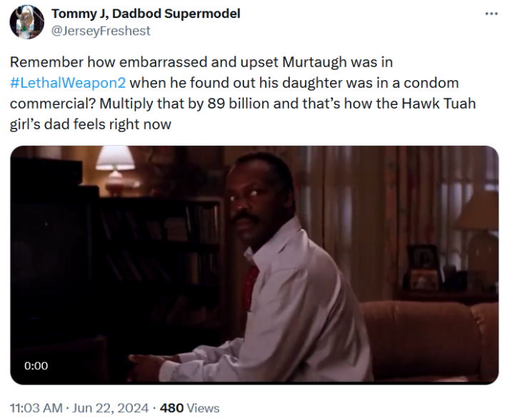 hawk tuah dad meme featuring Lethal Weapon 2