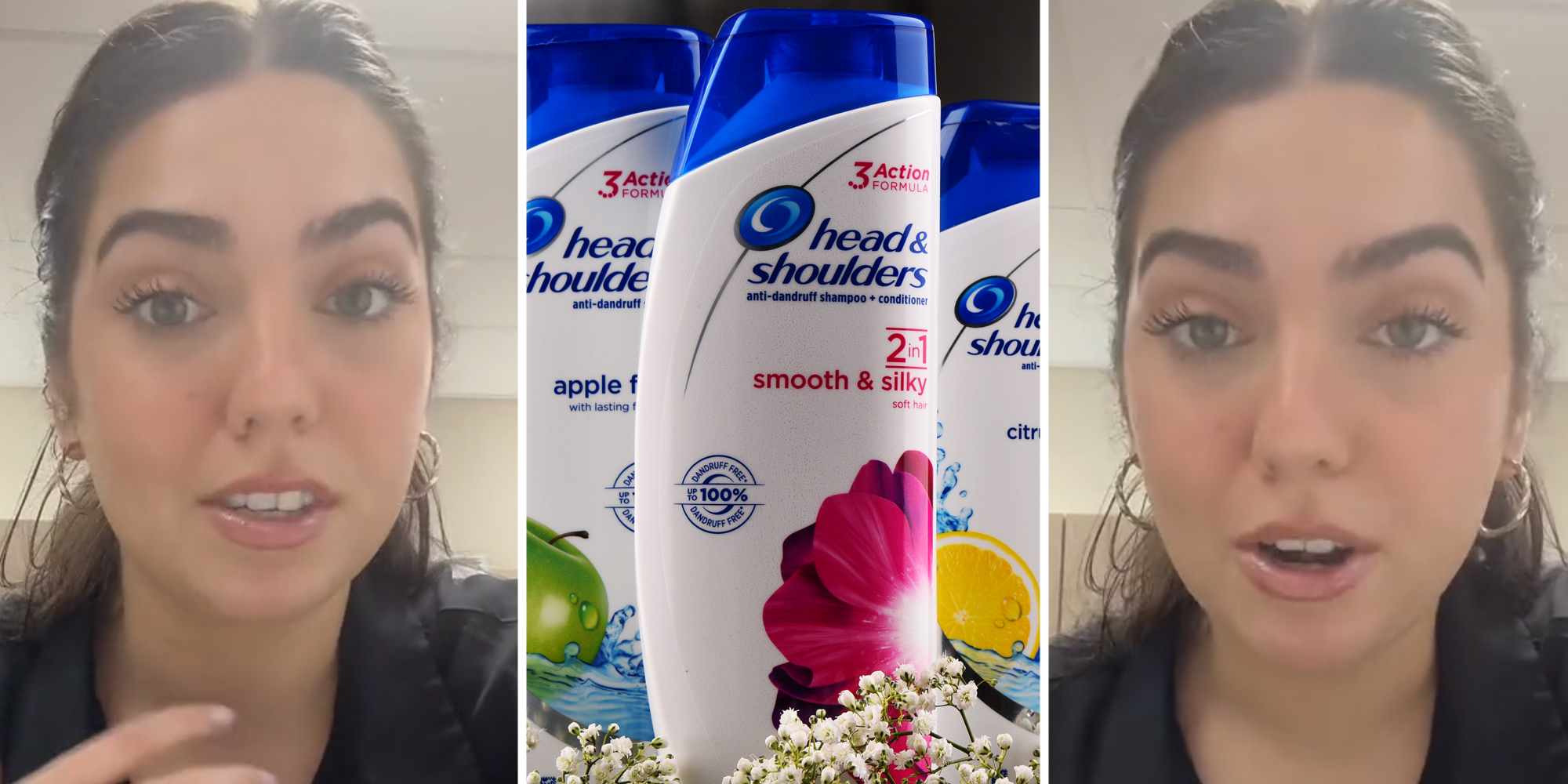 WOman talking(l+r), head and shoulders(c)