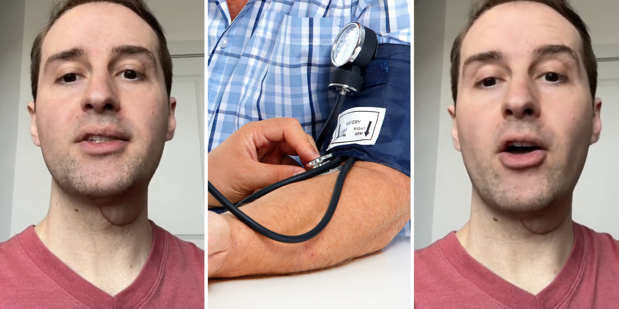 Man talking(l+r), Man during check up(c)