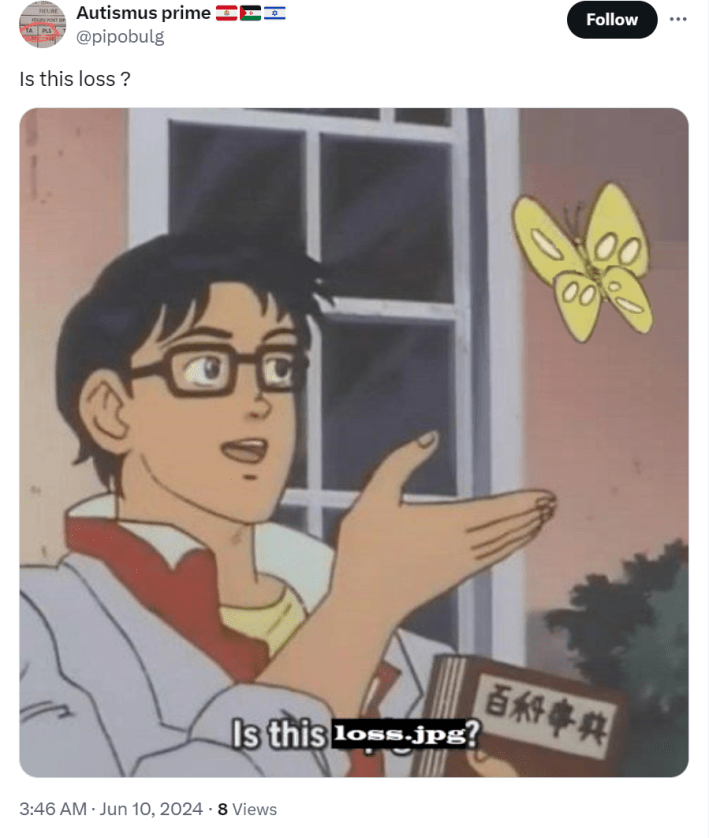 An "is this is pigeon" version of the is this loss meme.