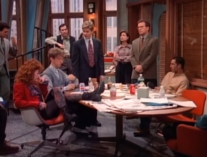 fake news outlets: The cast of NewsRadio gathered in a staff meeting.