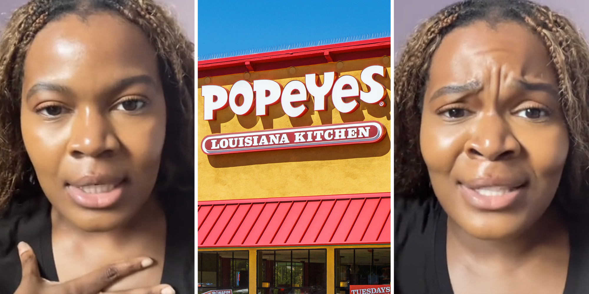 Woman talking(L+r), Popeyes(c)