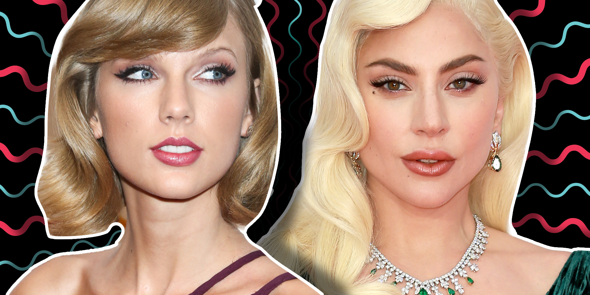 Taylor Swift and Lady gaga over graphic background