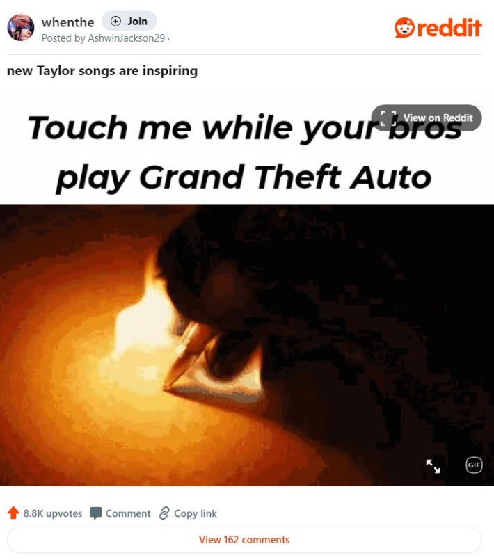 meme of a pen catching fire while it writes with the caption "touch me while your bros play Grand Theft Auto"